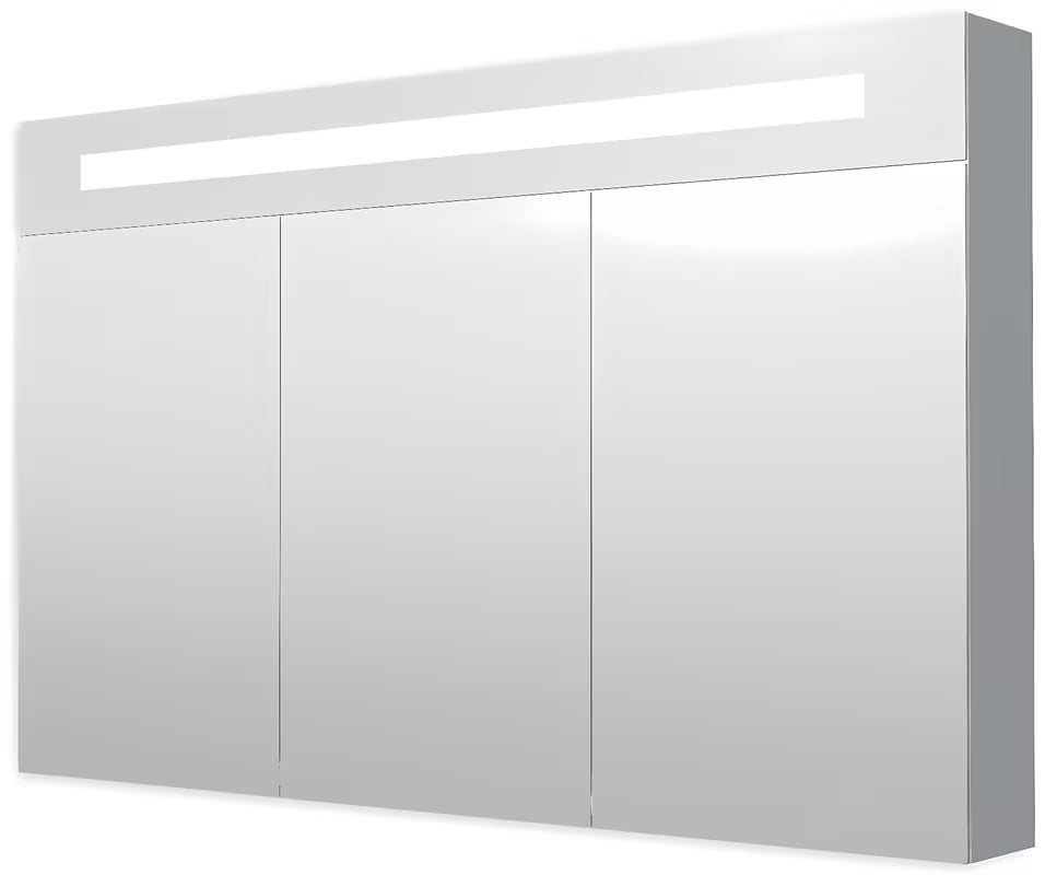 Szafka lustrzana Naturel 120x75 cm w kolorze szaro-srebrnym z trojgiem lustrzanych drzwiczek i oświetleniem LED