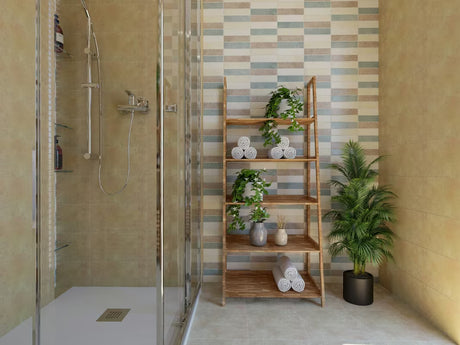 Stojący regał Naturel Home w dekorze orzecha, z litego drewna, z matowym wykończeniem.