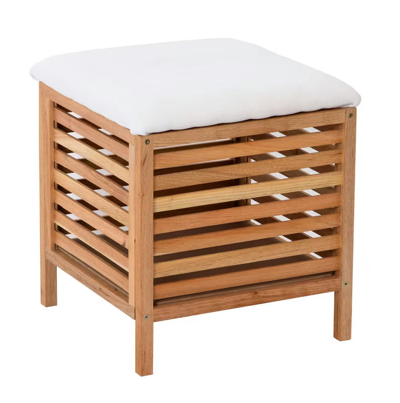 Stojący taboret Naturel Home w dekorze orzecha, z matową olejowaną powierzchnią i tekstylnym siedziskiem.