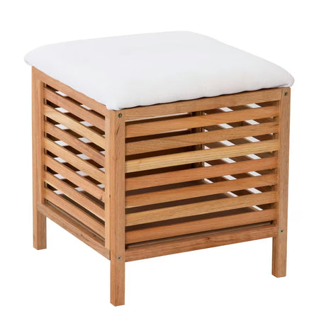 Stojący taboret Naturel Home w dekorze orzecha, z matową olejowaną powierzchnią i tekstylnym siedziskiem.
