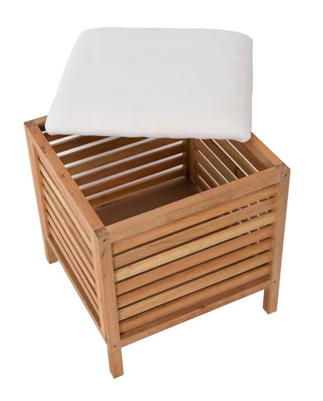 Stojący taboret Naturel Home w dekorze orzecha, z matową olejowaną powierzchnią i tekstylnym siedziskiem.