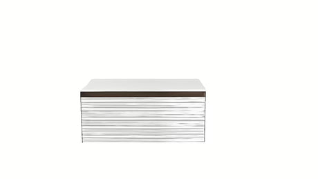 Wisząca szafka łazienkowa Naturel Monza w dekorze orzecha z białym ryflowanym frontem i blatem SolidSurface.