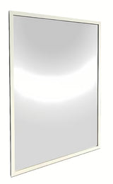 Łazienkowe lustro z białą aluminiową ramą, odpowiednie pro do montażu pionowego i poziomego, 60 x 80 cm.