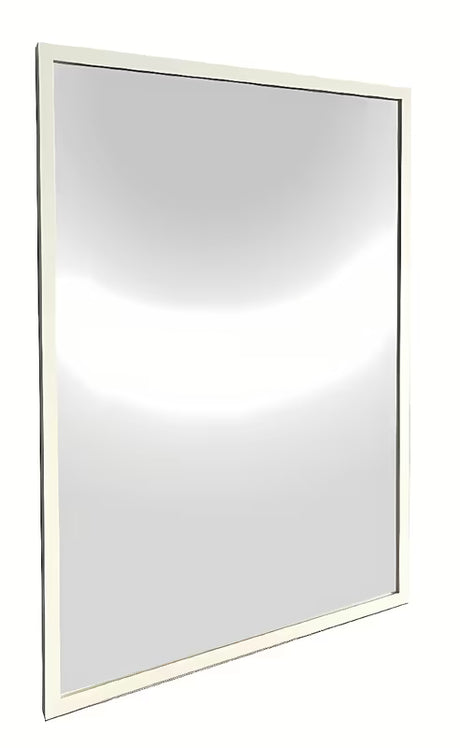 Łazienkowe lustro z białą aluminiową ramą, odpowiednie pro do montażu pionowego i poziomego, 60 x 80 cm.