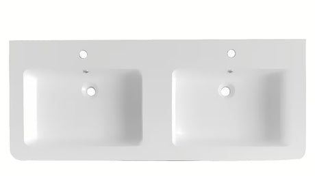 Biała meblowe umywalka podwójna Naturel Pavia 120x49 cm z lanego marmuru z dwoma otworami na pro baterię