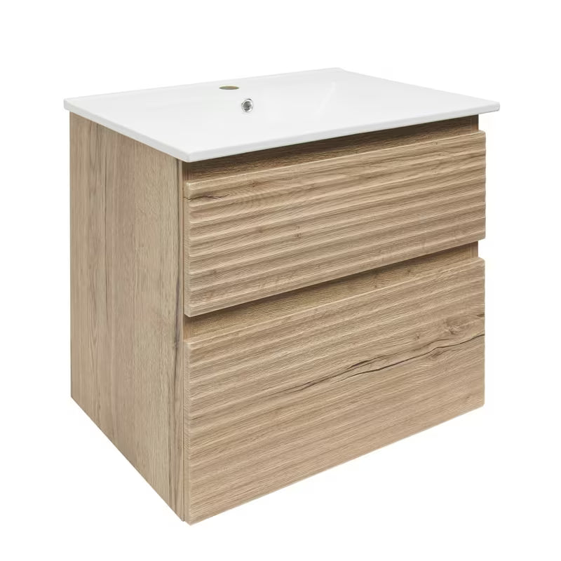 Wisząca szafka łazienkowa z ceramiczną umywalką Naturel Savona w dekorze dębu halifax mat