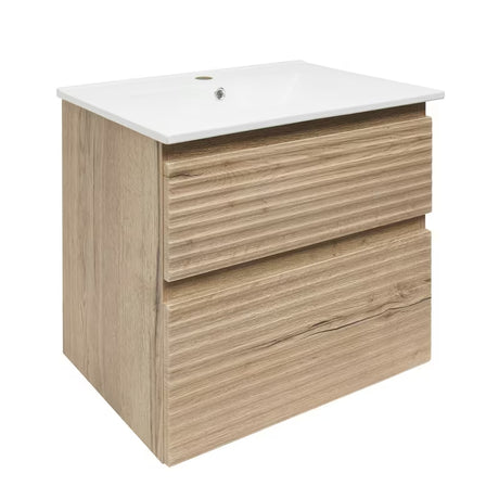 Wisząca szafka łazienkowa z ceramiczną umywalką Naturel Savona w dekorze dębu halifax mat
