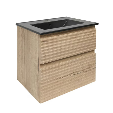 Wisząca szafka łazienkowa Naturel Savona z ceramiczną umywalką w dekorze dąb halifax mat