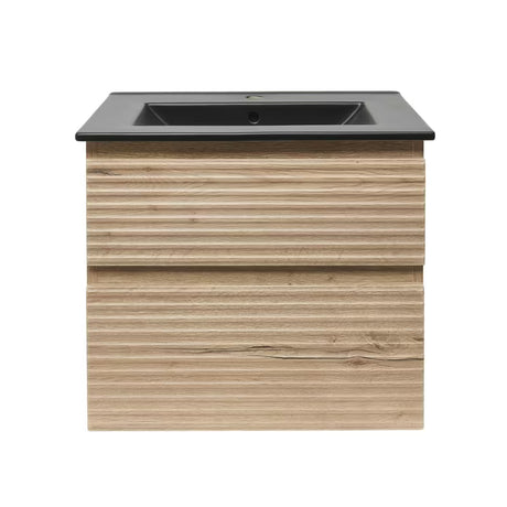 Wisząca szafka łazienkowa Naturel Savona z ceramiczną umywalką w dekorze dąb halifax mat