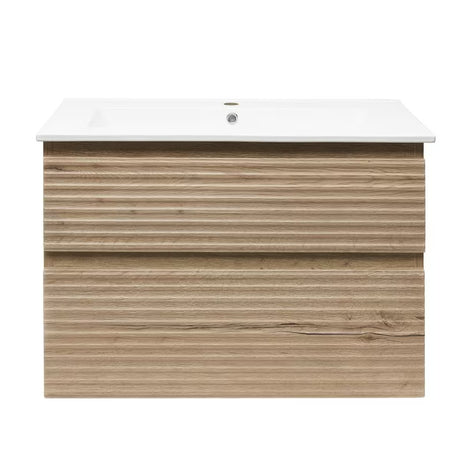 Wisząca szafka łazienkowa Naturel Savona z ceramiczną umywalką w dekorze dąb halifax