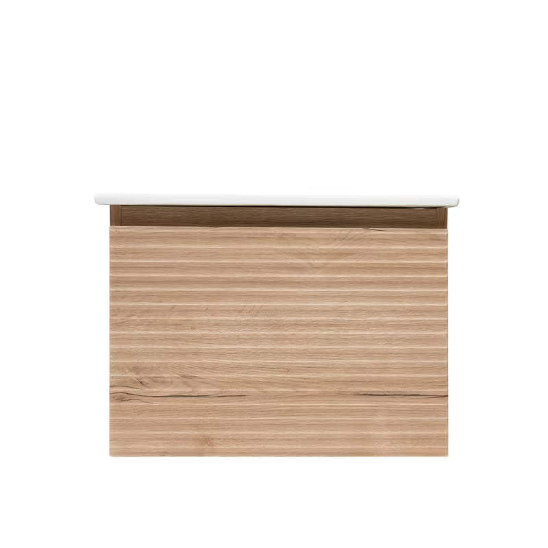Wisząca szafka łazienkowa z ceramiczną umywalką Naturel Savona w dekorze dębu halifax mat