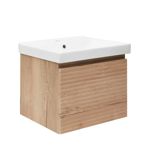 Wisząca szafka łazienkowa z ceramiczną umywalką Naturel Savona w dekorze dębu halifax mat
