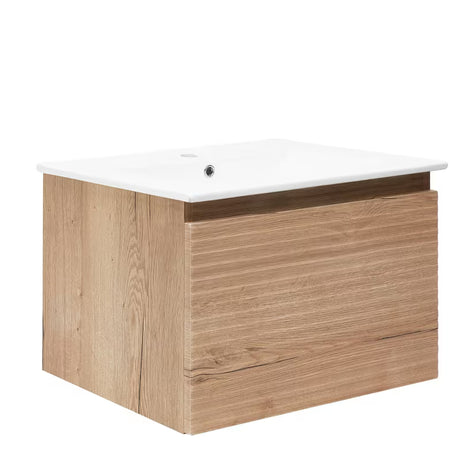 Wisząca szafka łazienkowa z ceramiczną umywalką Naturel Savona w dekorze dębu halifax mat