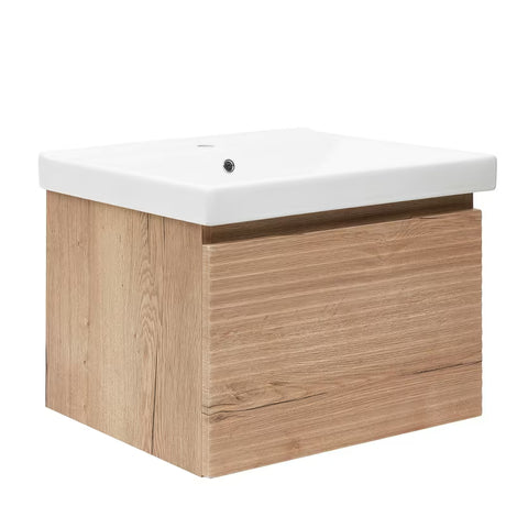 Wisząca szafka łazienkowa Naturel Savona z ceramiczną umywalką w dekorze dąb halifax mat