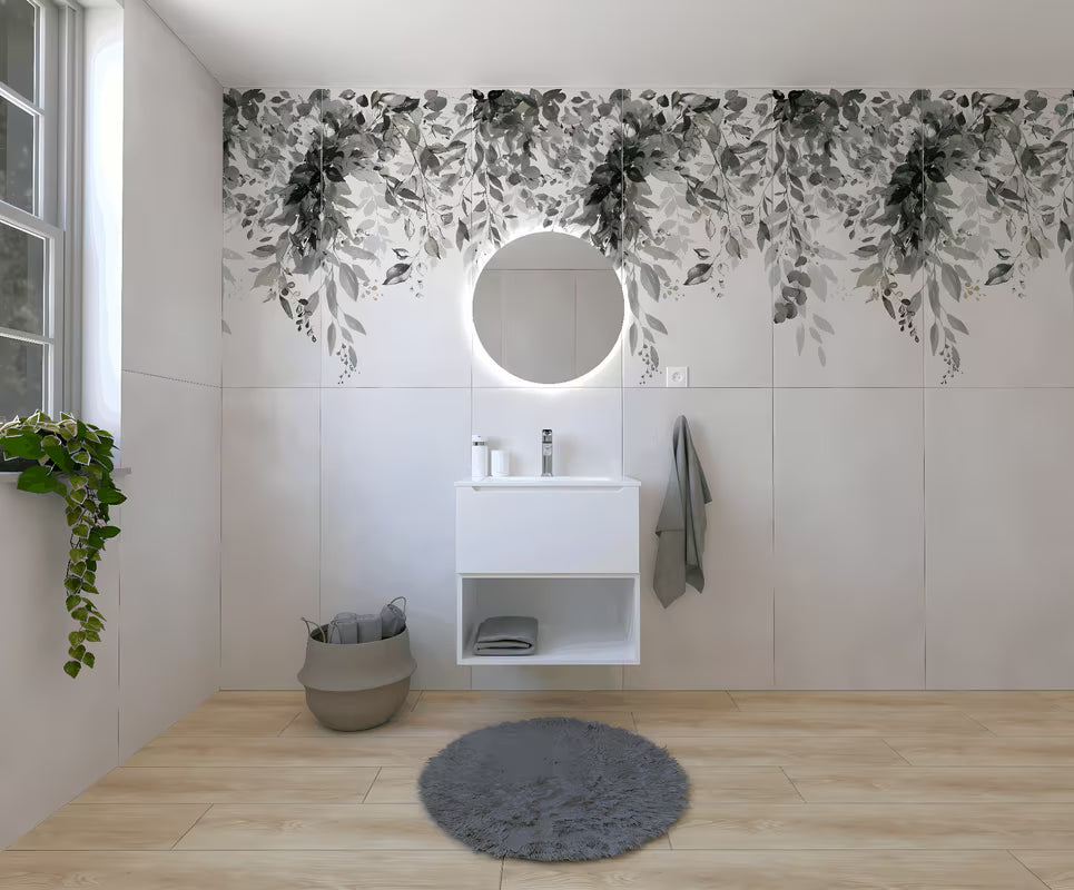 Zestaw mebli Łazienkowych Naturel Stilla w białym połysku z umywalką i lustrem LED