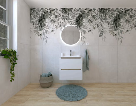 Zestaw mebli Łazienkowych Naturel Stilla w białym połysku z szafką wiszącą, umywalką i lustrem z OŚWIETLENIEM led.