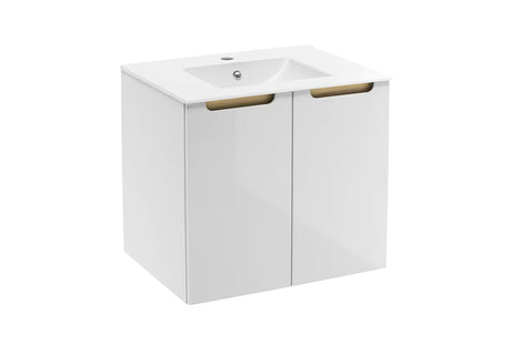 Biała wisząca szafka łazienkowa Naturel Stilla z umywalką ceramiczną Modena M6046