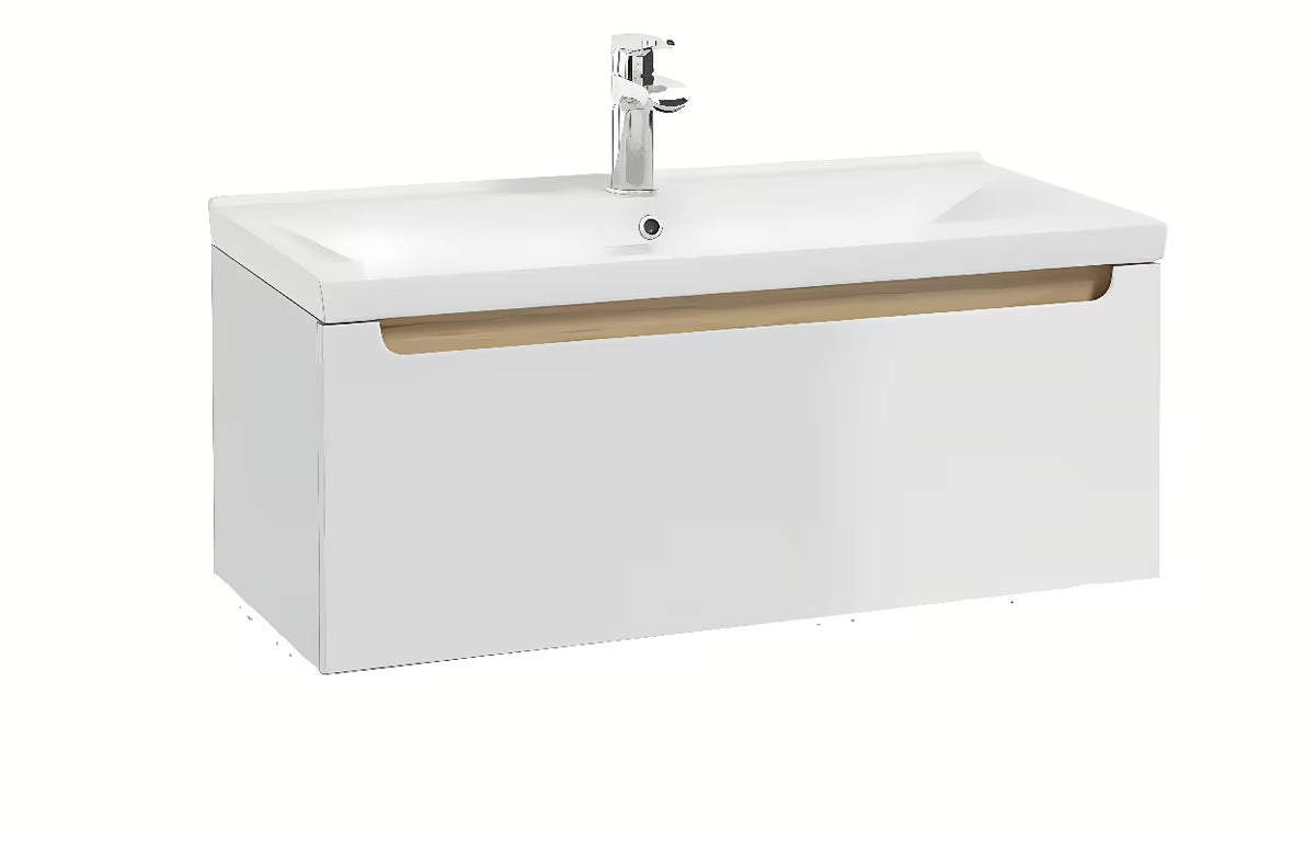 Biała wisząca szafka łazienkowa Naturel Stilla z ceramiczną umywalką Verso VERSO80