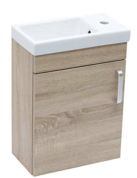 Wisząca szafka łazienkowa z ceramiczną umywalką Naturel Vario Dekor w dekorze dąb bardolino, matowa.
