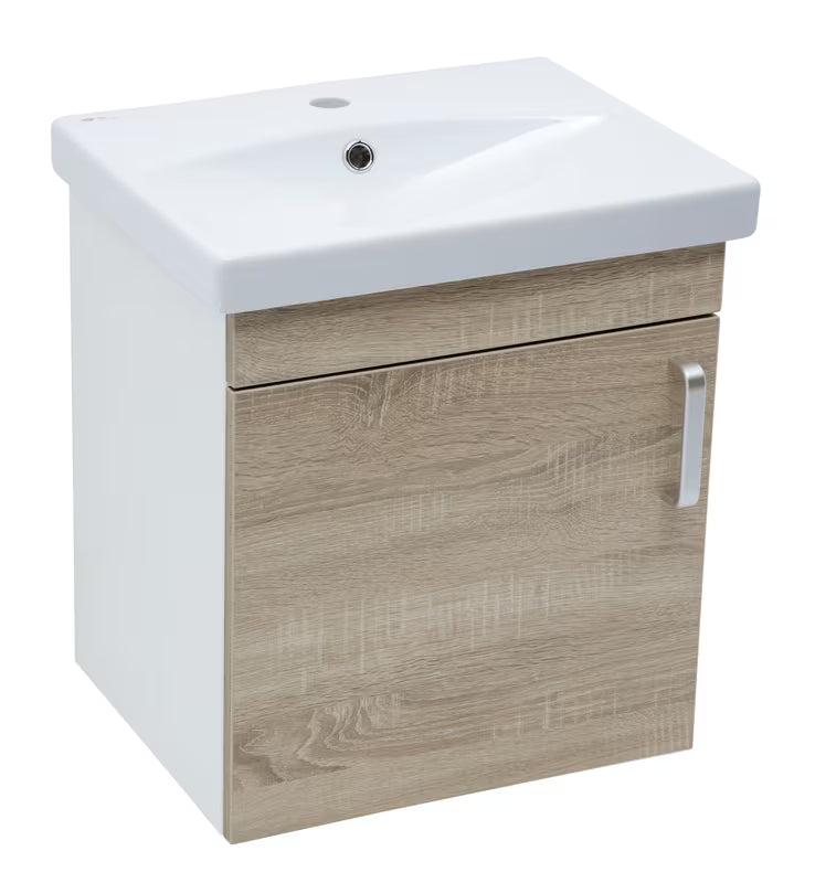 Wisząca szafka łazienkowa z umywalką ceramiczną Naturel Vario Dekor w dekorze dąb bardolino mat