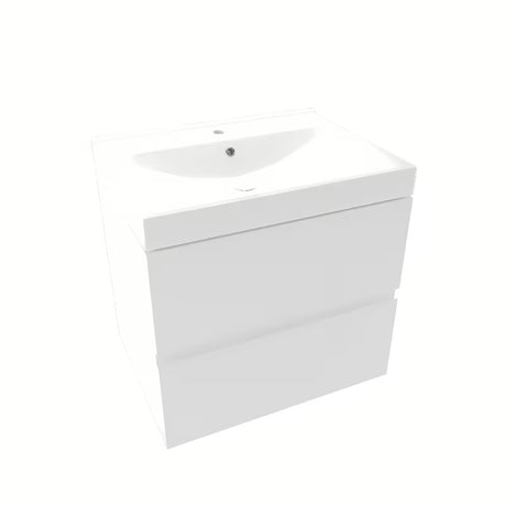 Biała wisząca szafka łazienkowa Naturel Verona z umywalką ceramiczną i systemem bezuchwytowego otwierania