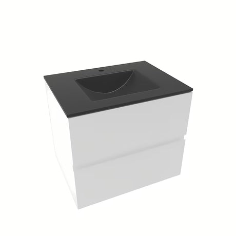 Biała wisząca szafka łazienkowa Naturel Verona z umywalką ceramiczną i systemem bezuchwytowego otwierania