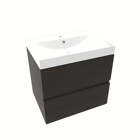 Wisząca szafka łazienkowa Naturel Verona z umywalką ceramiczną w dekorze ciemnego drewna