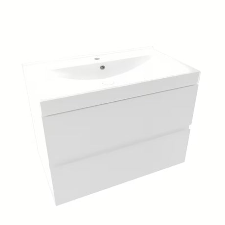 Biała wisząca szafka łazienkowa Naturel Verona z umywalką ceramiczną i szufladami bezuchwytowymi