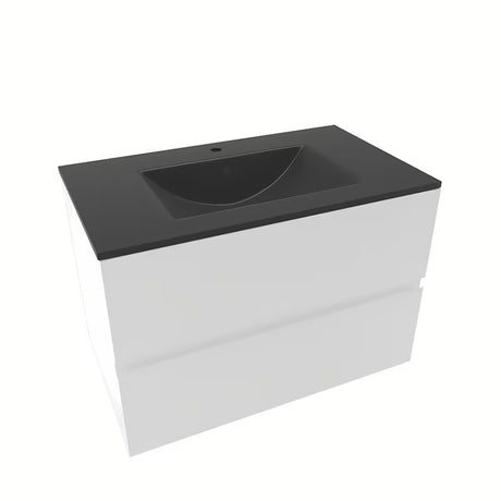 Biała wisząca szafka łazienkowa Naturel Verona z umywalką ceramiczną i szufladami