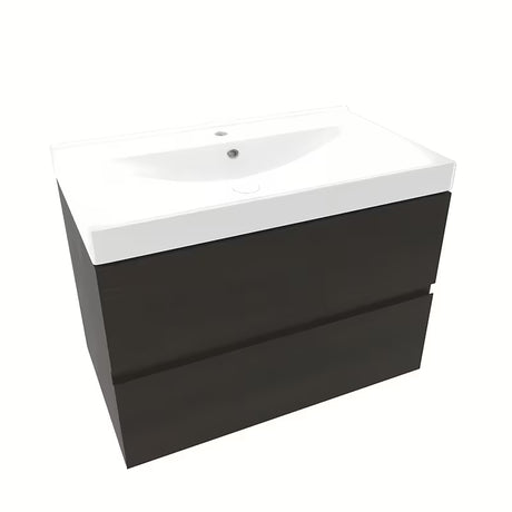 Wisząca szafka łazienkowa Naturel Verona z umywalką ceramiczną w dekorze ciemnego drewna