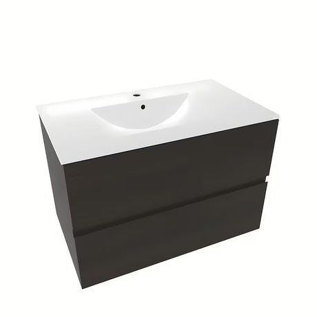 Wisząca szafka łazienkowa Naturel Verona z umywalką ceramiczną w dekorze ciemnego drewna
