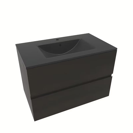 Wisząca szafka łazienkowa Naturel Verona z umywalką ceramiczną w dekorze ciemnego drewna