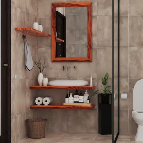 Wiszące lustro Naturel Wood 60x90 cm z litego palisandru w ciepłych brązowych tonacjach