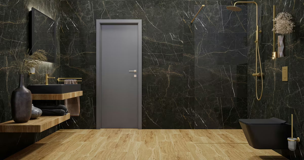 Czarne łazienkowe LUSTRO led Naturel 80x60 cm z pośrednim podświetleniem w matowej aluminiowej ramie