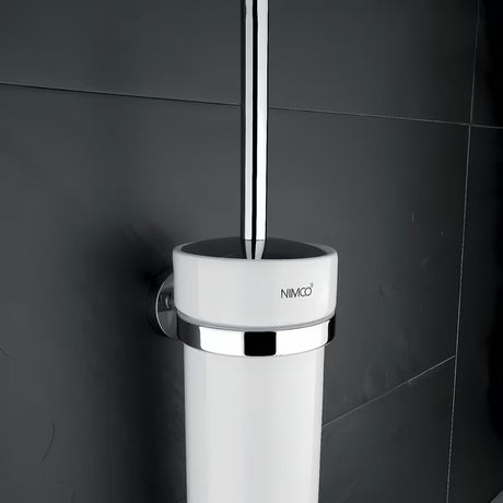Nimco Unix SZCZOTKA do Wc w chromie z ceramicznym pojemnikiem i mosiężnym uchwytem