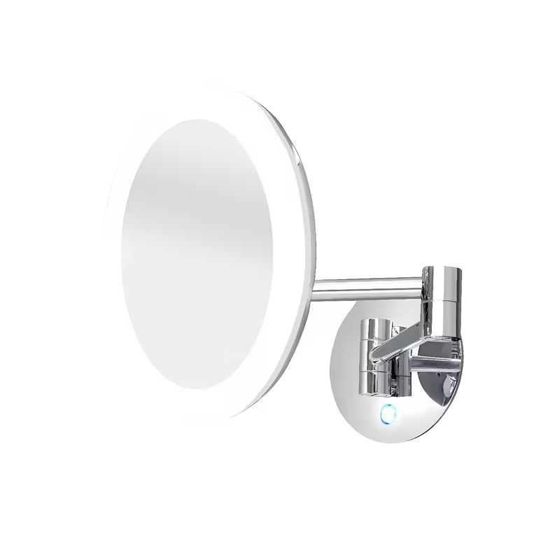 LED lusterko kosmetyczne Nimco w wykończeniu chrom z 5× powiększeniem i dotykowym podświetlanym włącznikiem.