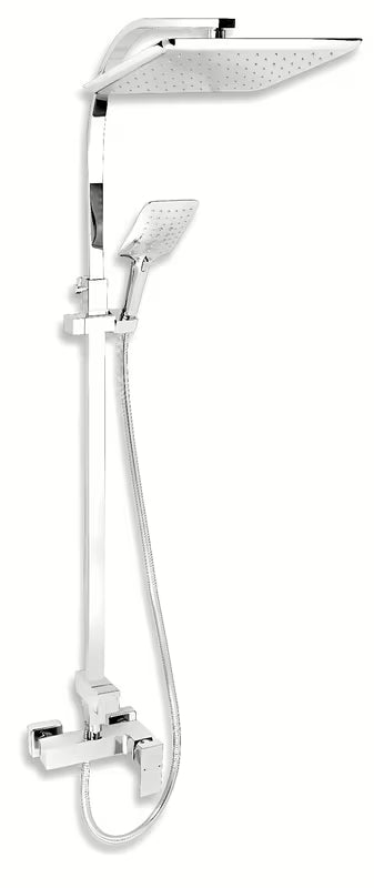 Novaservis Edge system prysznicowy w chromie z baterią ścienną i stałą deszczownicą 28x28 cm