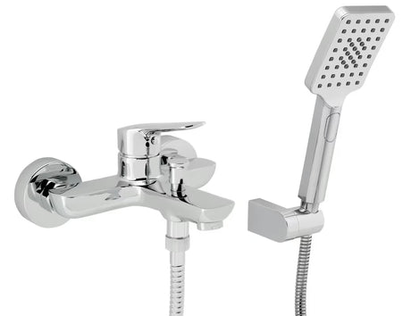 Chromowany ścienna bateria wannowa Novaservis Metalia 54 z zestawem wannowym z rączką prysznicową