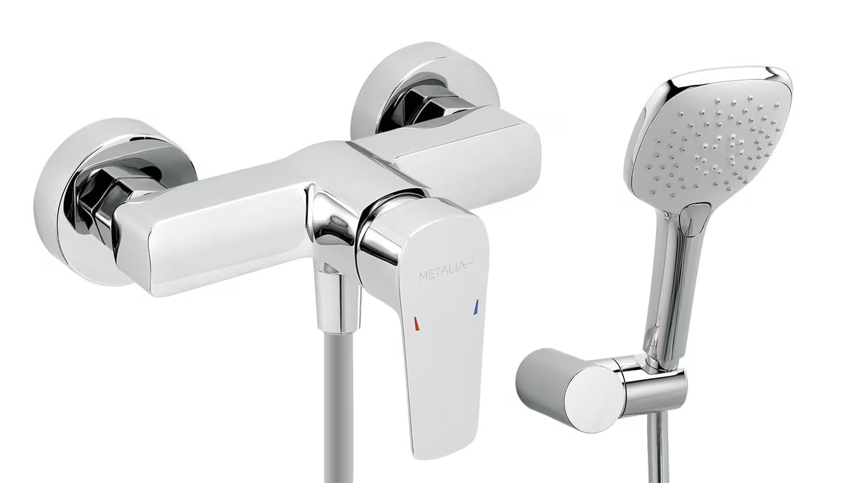 Ścienna bateria prysznicowa Novaservis Metalia 58 Eco w chromie z zestawem prysznicowym