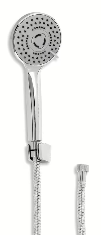 Zestaw wannowy Novaservis Mini w chromie z 3-funkcyjną słuchawką prysznicową, metalowym wężem 150 cm i uchwytem prysznice.