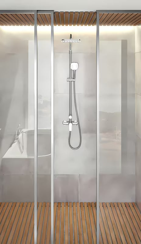 Chromowy system prysznicowy Novaservis Metalia 58 z deszczownicą 23x23 cm i słuchawką prysznicową