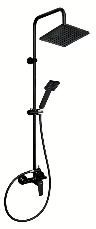 Czarny system prysznicowy Novaservis Tina z baterią pokrętłową i rozstawem 150 mm.