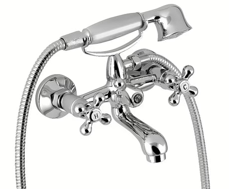 Novaservis Titania Retro II bateria z kurkami ścienna bateria wannowa z zestawem prysznicowym w chromie