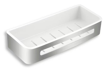 Łazienkowy półka Novaservis Yacore w wykończeniu biało-chromowym, montaż nawiercany.