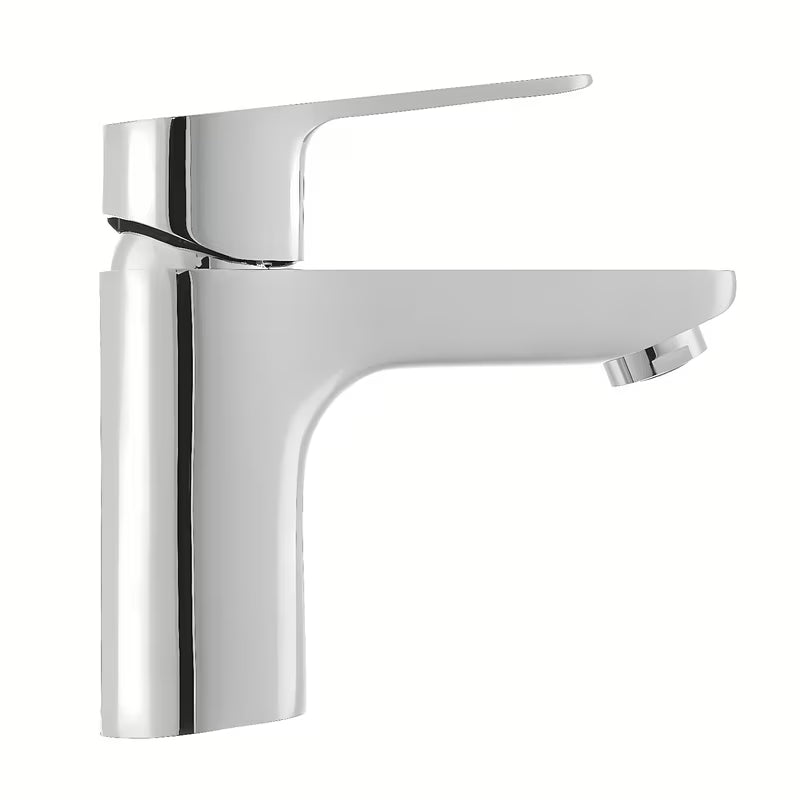 Chromowana bateria umywalkowa Optima Cube Way bez odpływu z głowicą ceramiczną i elastycznym perlatorem.