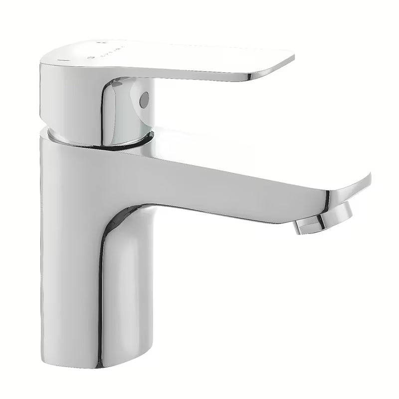 Chromowana bateria umywalkowa Optima Cube Way bez odpływu z głowicą ceramiczną i elastycznym perlatorem.