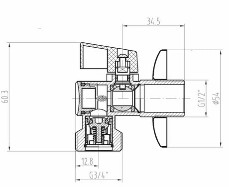 W całości metalowy zawór kątowy Optima 1/2x3/4 z plastikową klapką i zintegrowanym filtrem