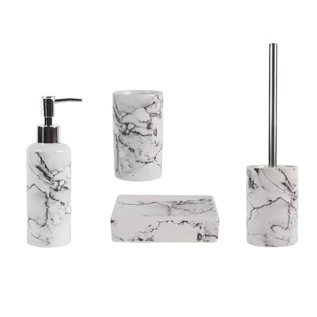 Biała ceramiczna zestaw akcesoriów łazienkowych Optima Marmo z efektem marmuru