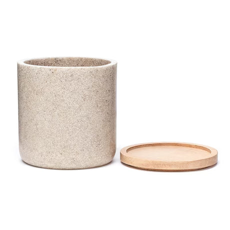 Pojemnik z pokrywką Optima Poly w odcieniu light-limestone z drewnianą pokrywką