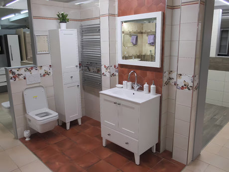 Biały ceramiczny pojemnik z pokrywką Optima Provence jako wolnostojący  dodatek do łazienki